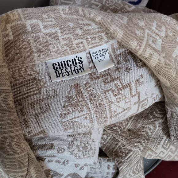 Large Women's Blazer Chicos Design Beige & White Geometric Pattern Jacket Aztec - Picture 6 of 6